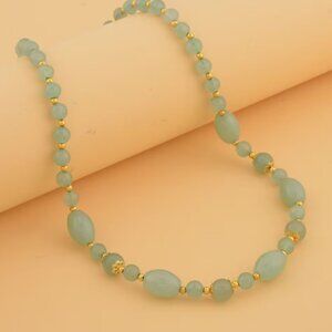 Green Aventurine 117.00 ctw Beaded Necklace in Goldtone NEW